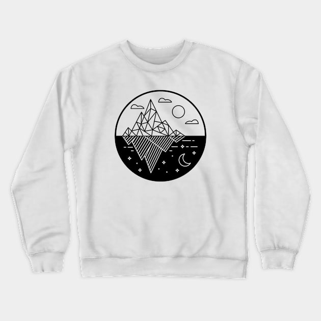 Two Geometric Mountains Day and Night Line Art Crewneck Sweatshirt by DetourShirts